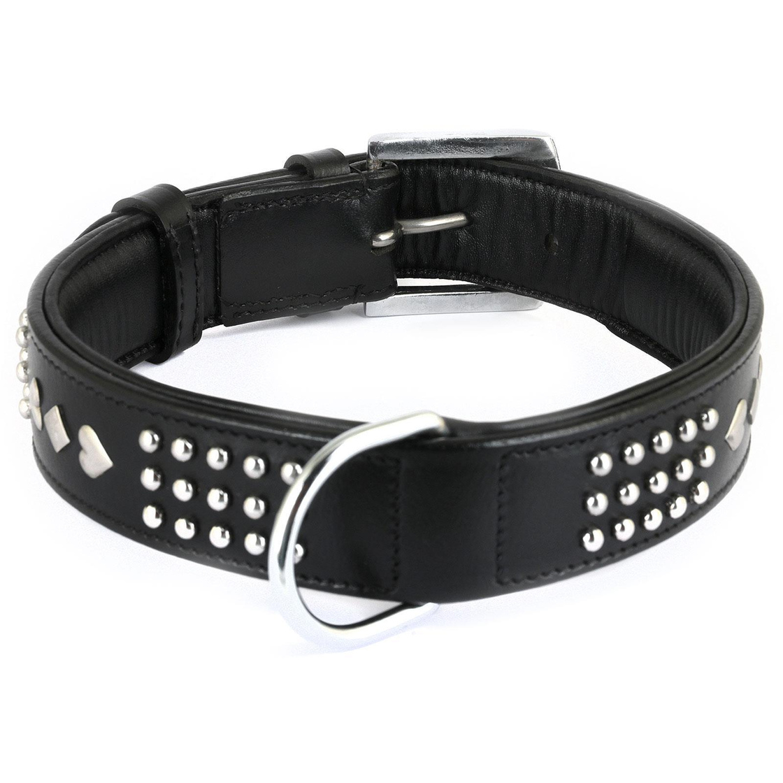 Hundehalsband aus Leder schwarz mit Nieten L
