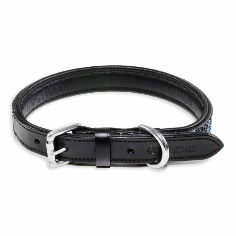 Hundehalsband aus Leder schwarz mit blauen Pailletten