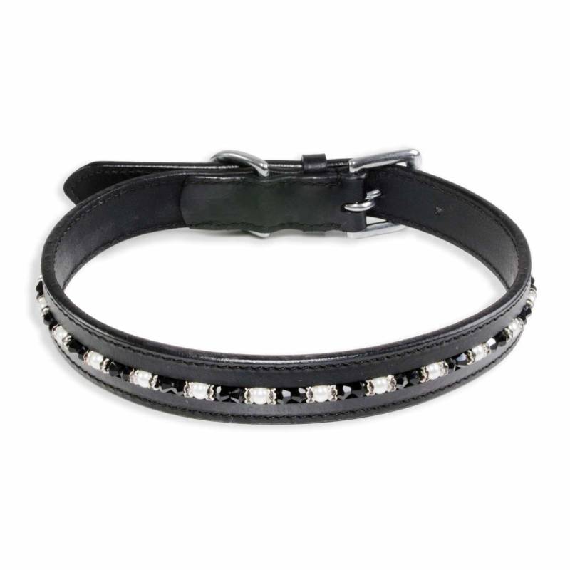 Hundehalsband aus Leder schwarz mit glitzer Kristallen L-M