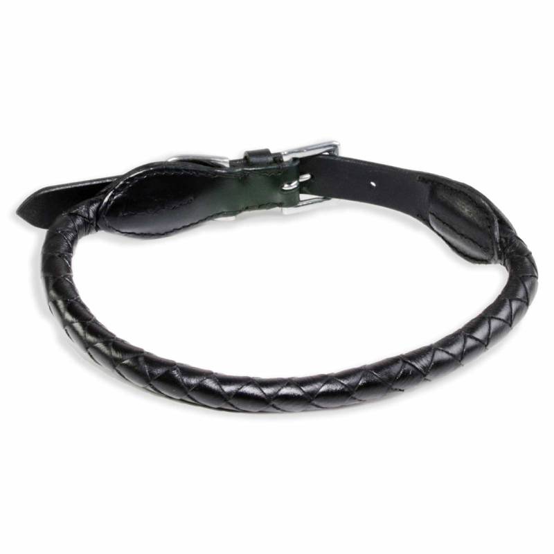 Hundehalsband aus Leder schwarz rund geflochten
