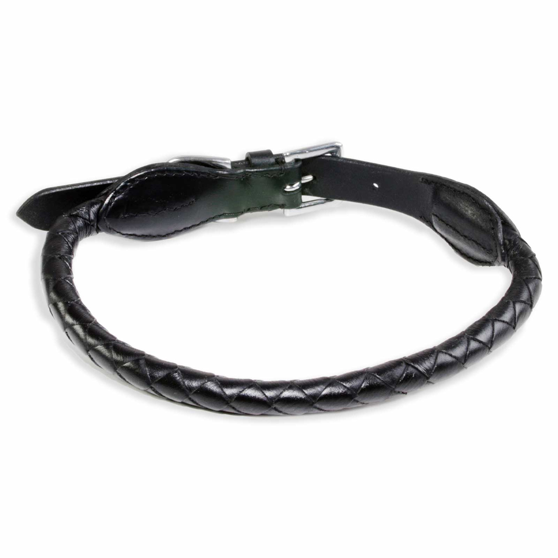Hundehalsband aus Leder schwarz rund geflochten M
