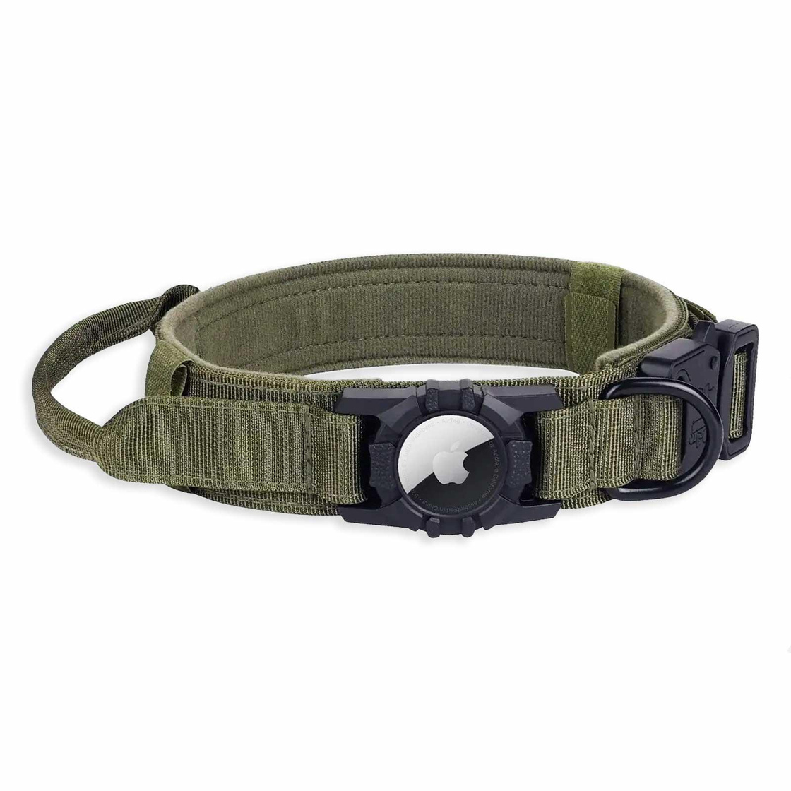 Hundehalsband taktisch mit Handgriff und Apple AirTag Halter aus Nylon gr?n - S