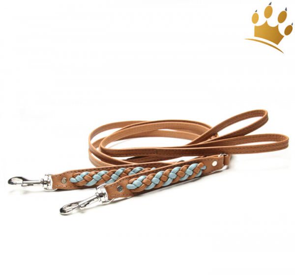 Hundeleine aus Leder Empire Double Blue-Cognac