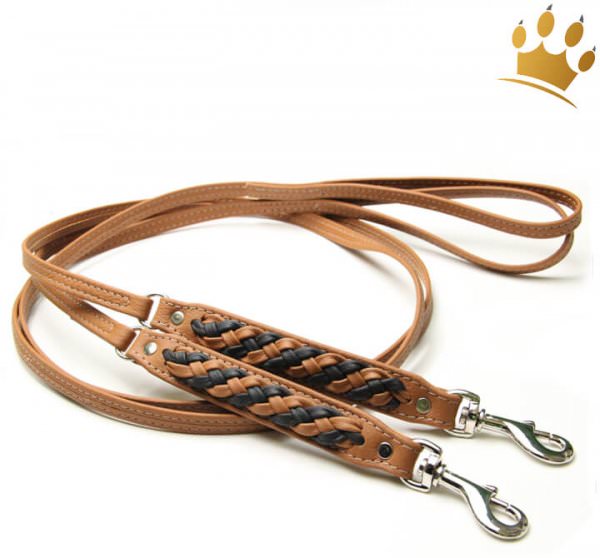 Hundeleine aus Leder Empire Double Cognac-Schwarz