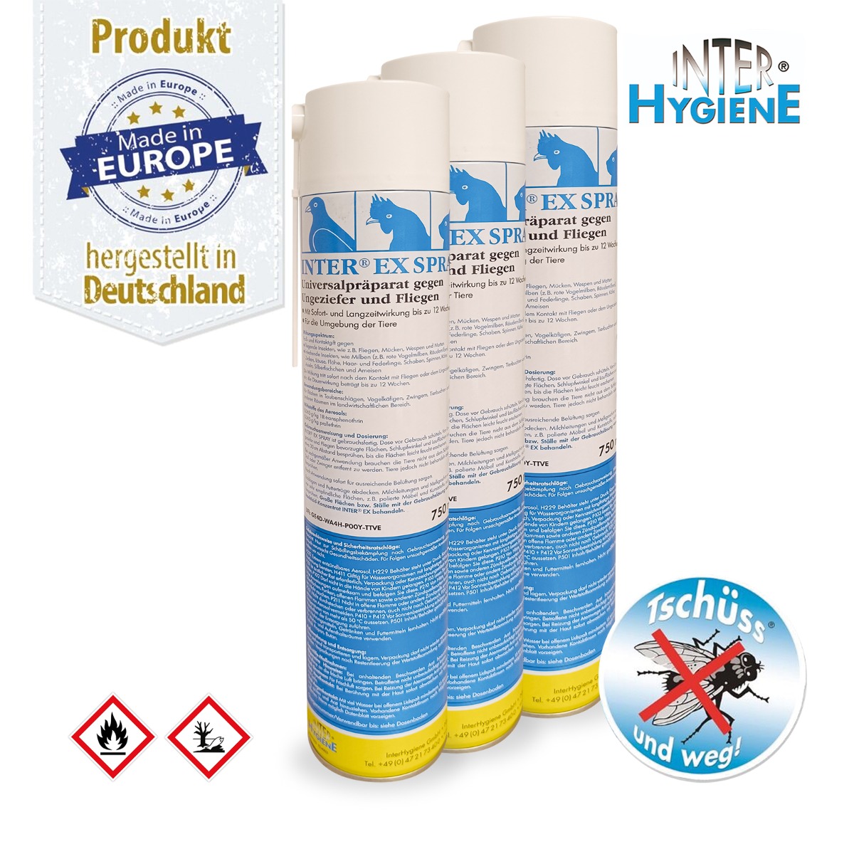 INTER®HYGIENE - INTER EX SPRAY - Universalpräparat gegen Ungeziefer und Fliegen - 750 ml - 3er Pack