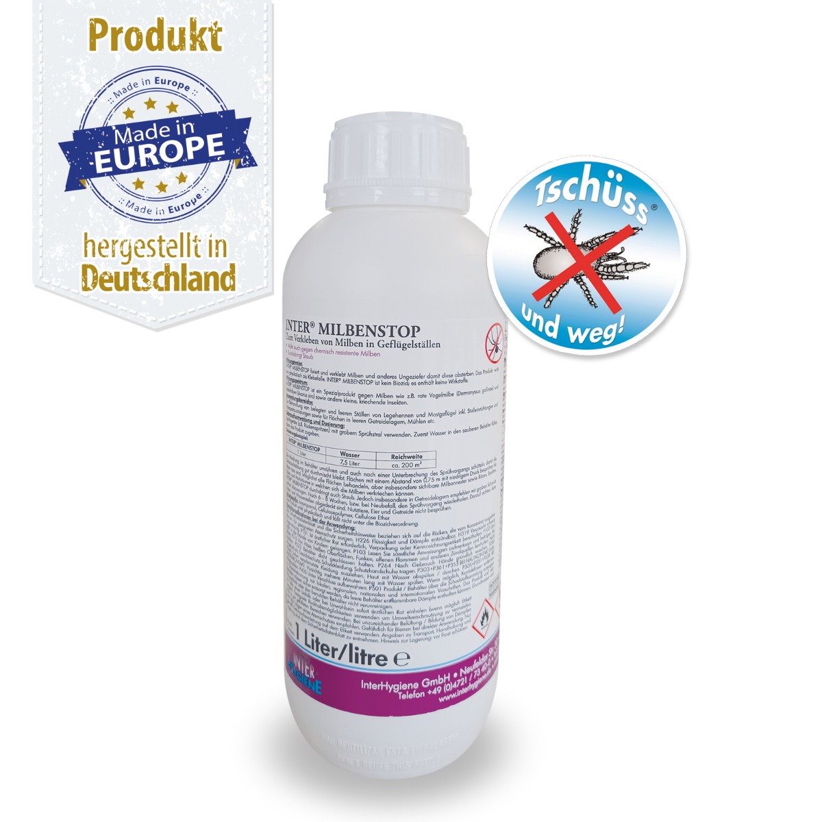 INTER®HYGIENE - INTER MILBENSTOP - Verkleben von Milben - 1 Liter Konzentrat