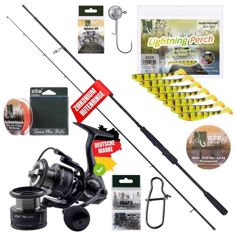 Inzite Pro Stick Barsch-Set - 225 cm Angelrute & Spinning Reel Pro 2000 + Zubehör wie Schnur, Jighaken, Gummifisch Inzite Pro Stick Barsch-Set - 225 cm Angelrute & Spinning Reel Pro 2000 + Zubehör wie Schnur, Jighaken, Gummifisch