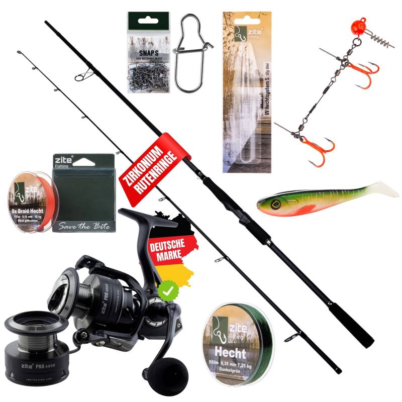Inzite Pro Stick Hecht-Set - 255 cm Angelrute & Spinning Reel Pro 4000 + Zubehör wie Schnur, Jighaken, Gummifisch Inzite Pro Stick Hecht-Set - 255 cm Angelrute & Spinning Reel Pro 4000 + Zubehör wie Schnur, Jighaken, Gummifisch