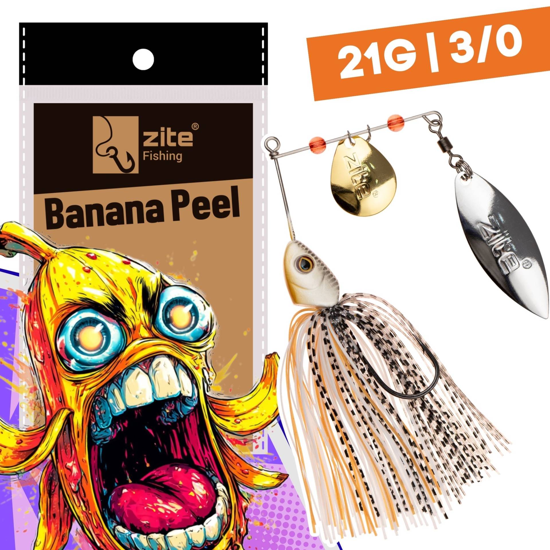 Inzite Rotator Spinnerbaits 21g – Haken 3/0 – Banana Peel – mit Doppelspinnerblatt & Fransen