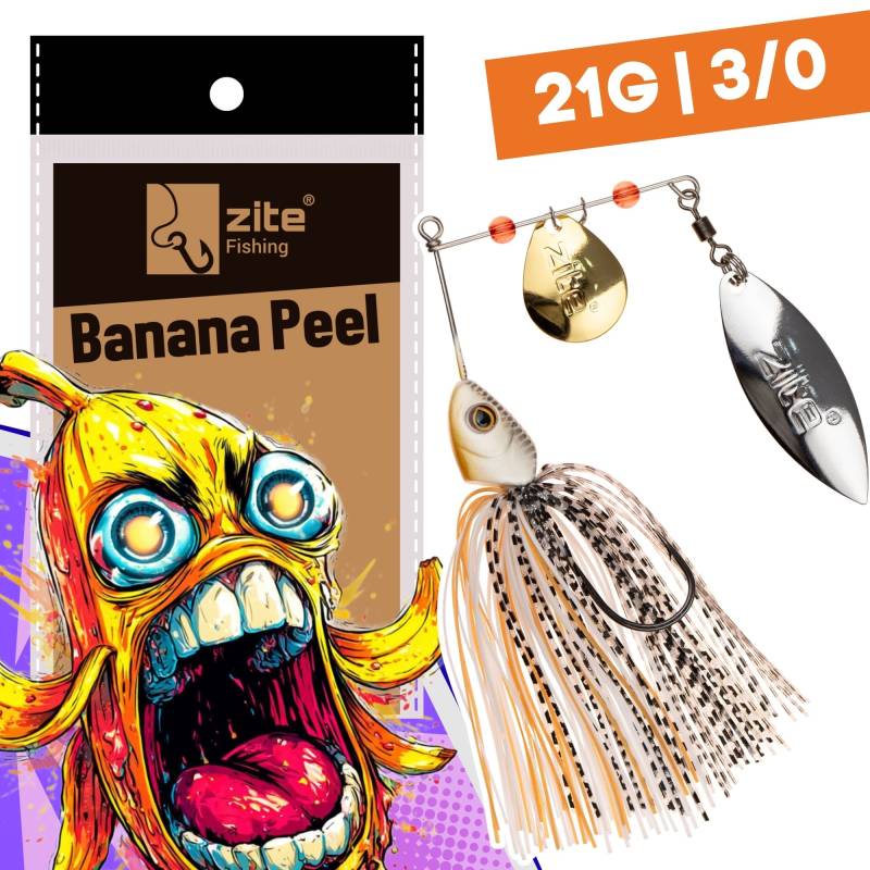 Inzite Rotator Spinnerbaits 21g – Haken 3/0 – Banana Peel – mit Doppelspinnerblatt & Fransen