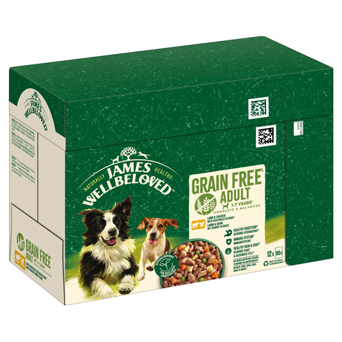 JAMES WELLBELOVED Getreidefrei Lamm & Huhn mit Gemüse in Sauce 12 x 90 g - 4 Stück