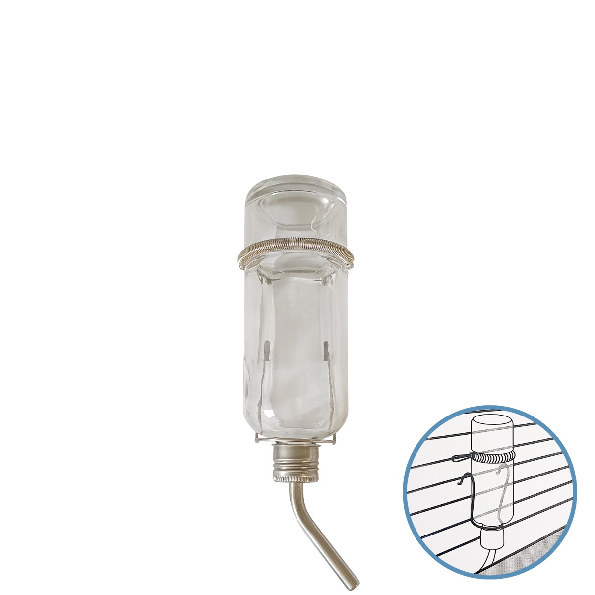 Kaninchen Trinkflasche / Nagertränke aus Glas mit Halterung - 240 ml