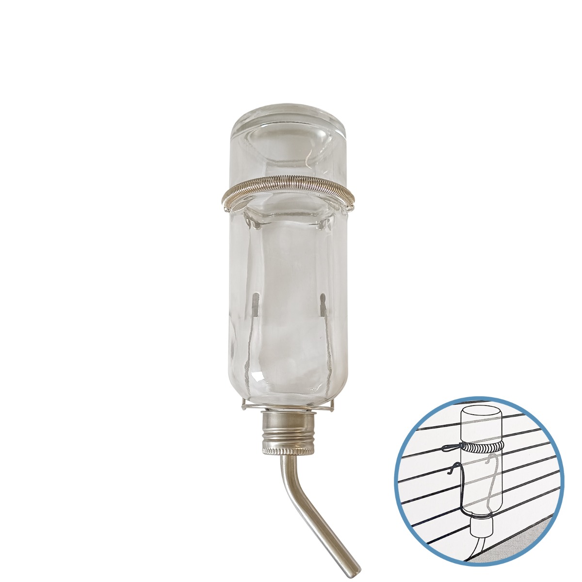 Kaninchen Trinkflasche / Nagertränke aus Glas mit Halterung - 480 ml