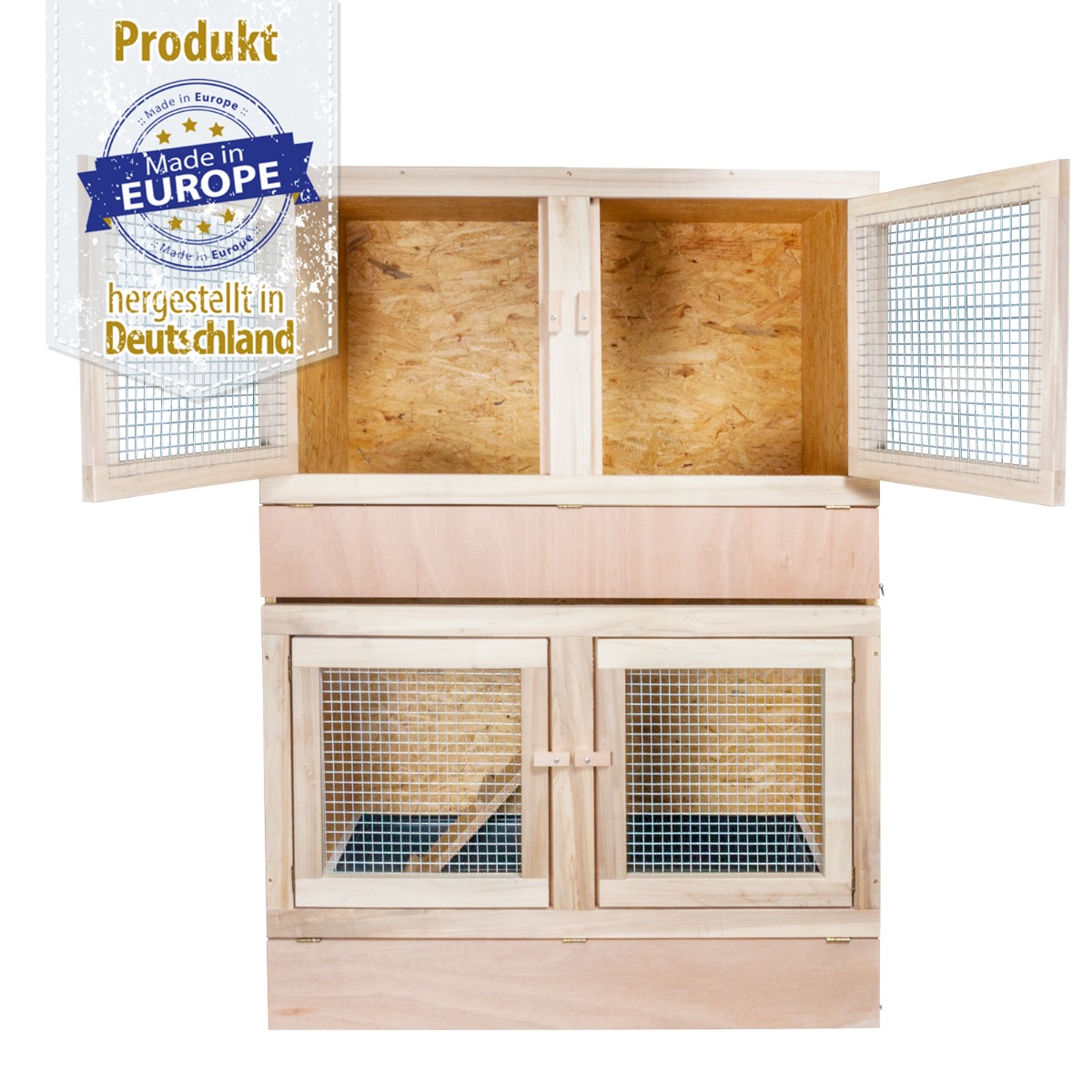 Kaninchenstall - 2 Ebenen - 100 x 60 - ohne Bodenrost