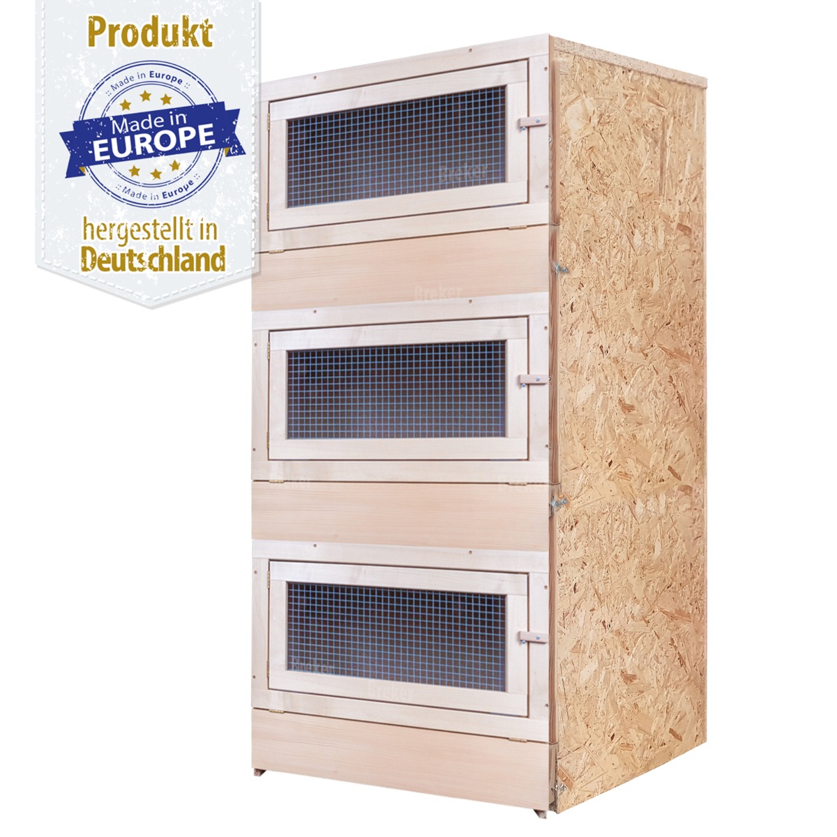 Kaninchenstall 3 Abteilungen - Holzvorderfront - 60 x 60 - ohne Bodenrost