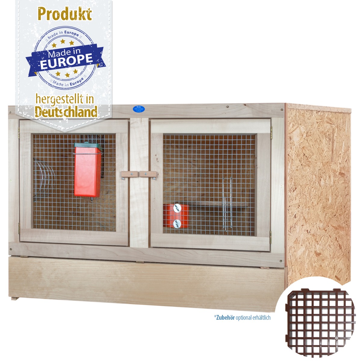 Kaninchenstall - Doppeltür mit Holzvorderfront - 100 x 50 - mit Bodenrost