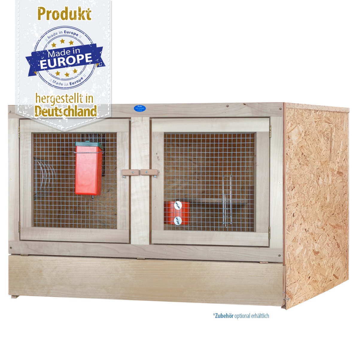 Kaninchenstall - Doppeltür mit Holzvorderfront - 100 x 50 - ohne Bodenrost