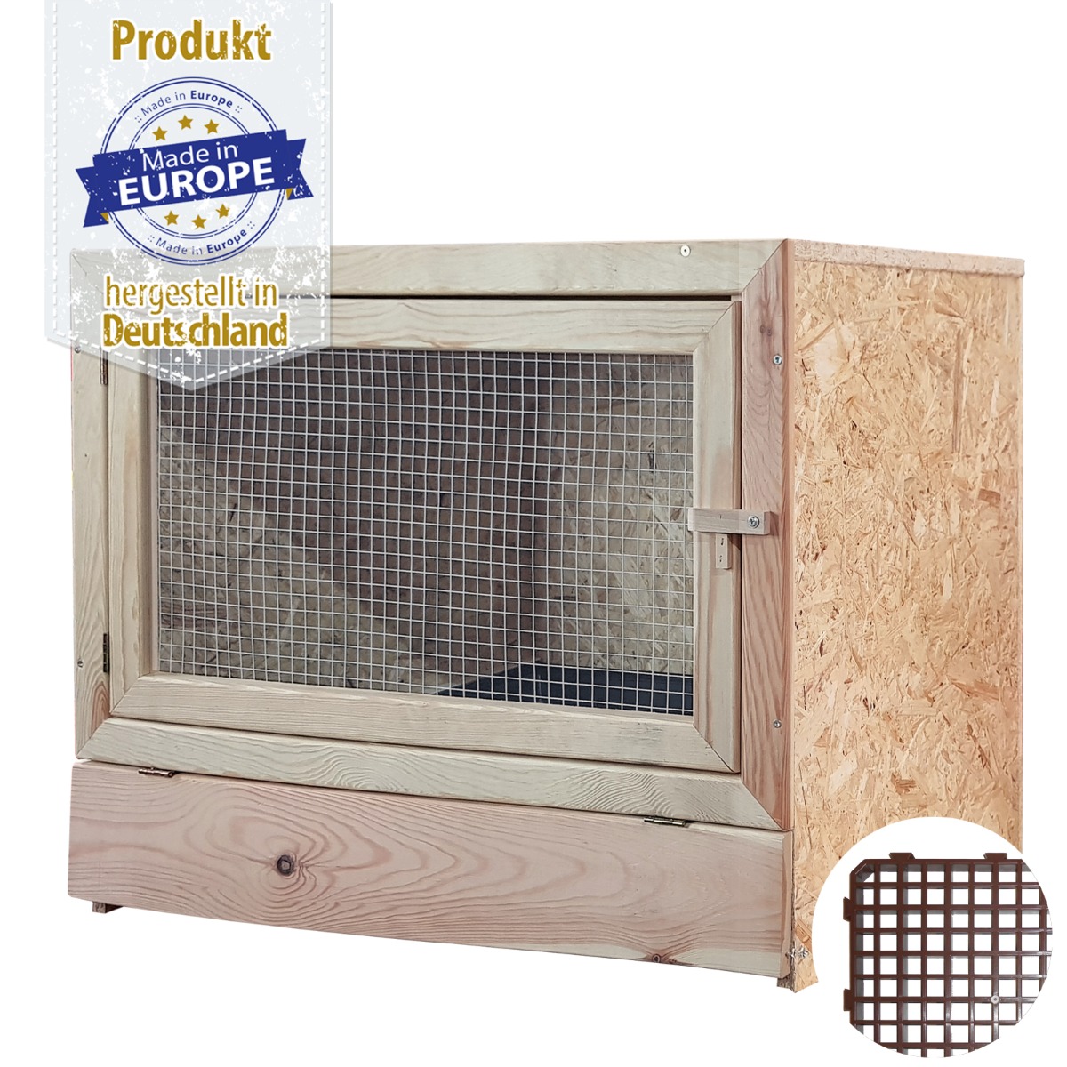 Kaninchenstall - Einzelstall mit Holzvorderfront - 80 x 70 - mit Bodenrost
