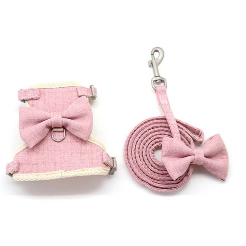 Katzen Geschirr gepolstert mit Leine und Schleife - M in pink