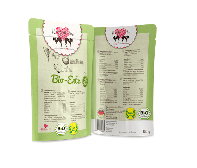 KatzenLiebe Bio Ente mit Zucchini Nassfutter für Katzen - Sparpaket: 4 x 200g