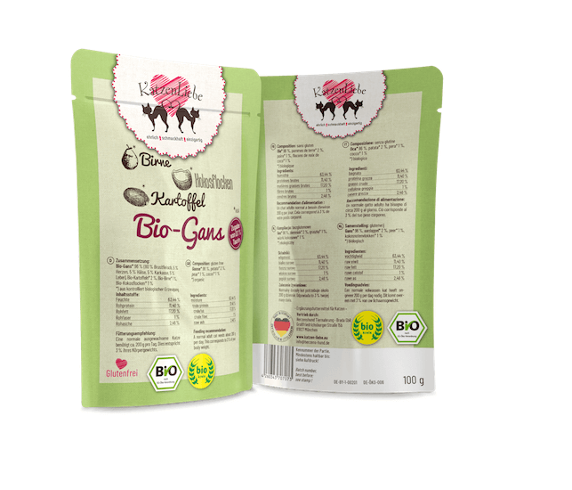 KatzenLiebe Bio Gans mit Kartoffel Nassfutter für Katzen - Sparpaket: 15 x 100g