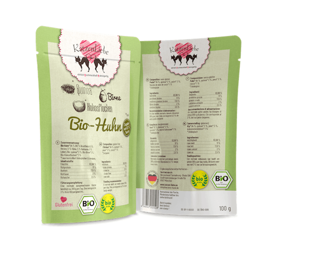 KatzenLiebe Bio Huhn mit Quinoa Nassfutter für Katzen - Sparpaket: 15 x 100g