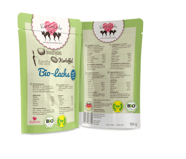 KatzenLiebe Bio Lachs mit Kartoffel Nassfutter für Katzen - Sparpaket: 12 x 200g
