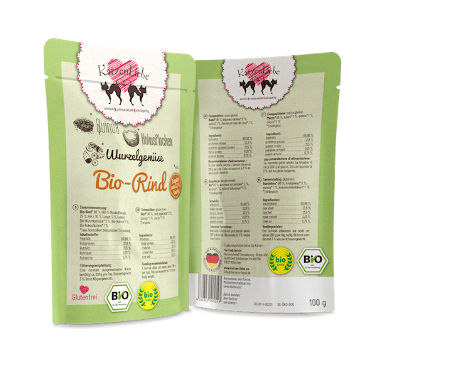 KatzenLiebe Bio Rind mit Schwarzwurzel Nassfutter für Katzen - Sparpaket: 15 x 100g