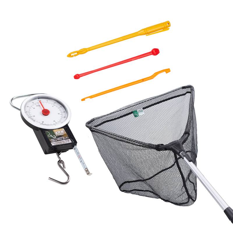 Kescher gummiert 1,60 m + Federwaage 32 kg + Hakenlöser im Set Zite Fishing