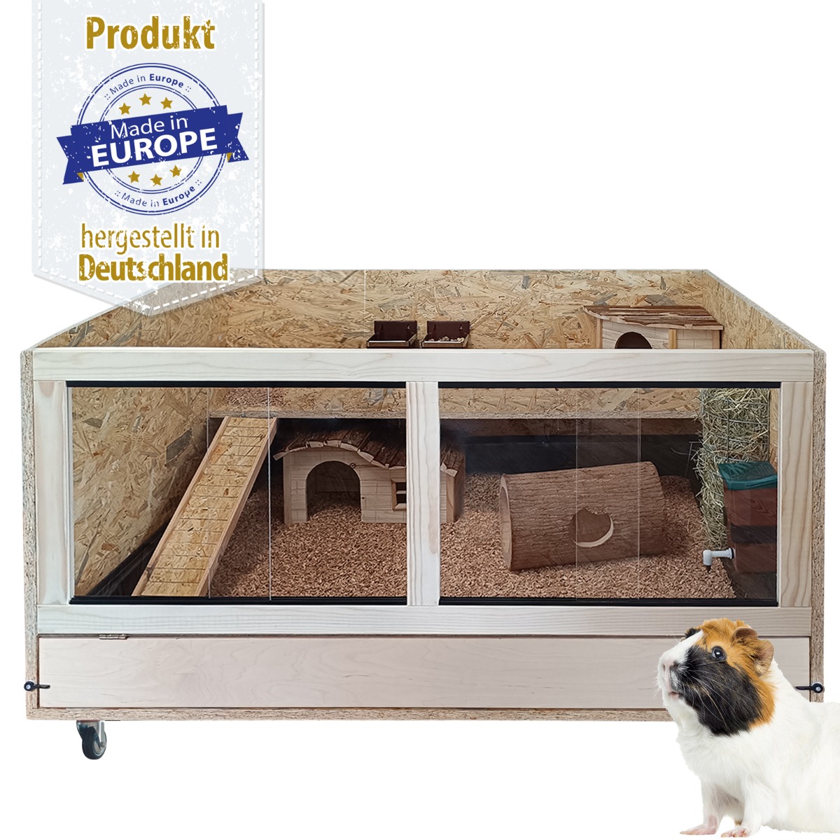 Kleintierstall / Meerschweinchenstall 120x100 cm  - Plexiglasfront - Komplettset