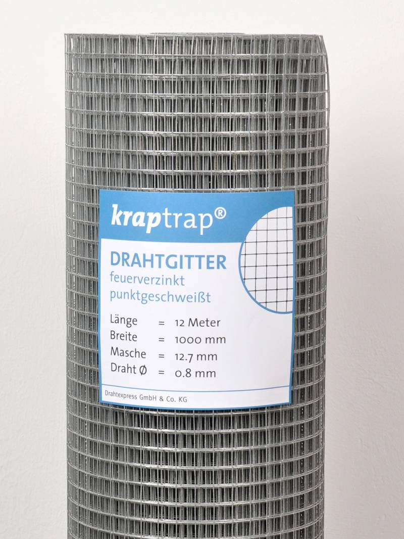 Kraptrap® feuerverzinktes Drahtgitter 12 x 12 mm mit 0,8 mm Stärke