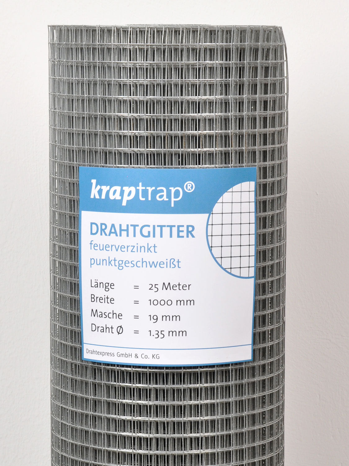 Kraptrap® feuerverzinktes Drahtgitter 19 x 19 mm mit 1,35 mm Stärke