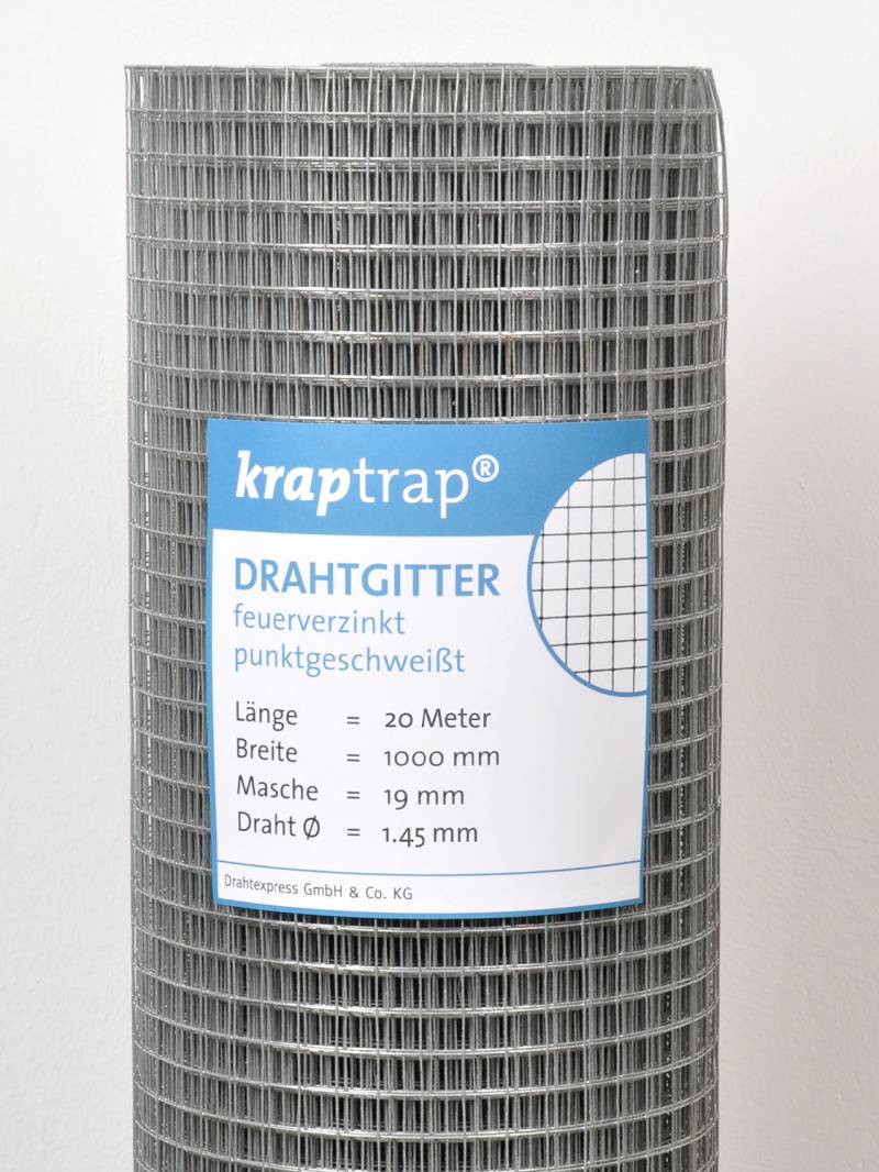 Kraptrap® feuerverzinktes Drahtgitter 19 x 19 mm mit 1,45 mm Stärke
