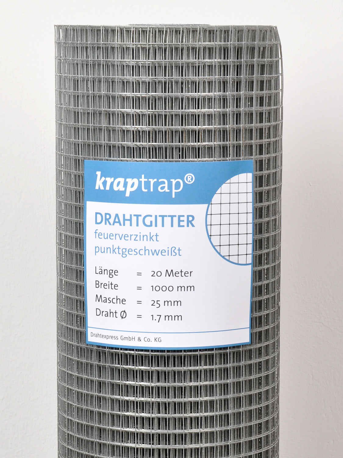 Kraptrap® feuerverzinktes Drahtgitter 25 x 25 mm mit 1,7 mm Stärke