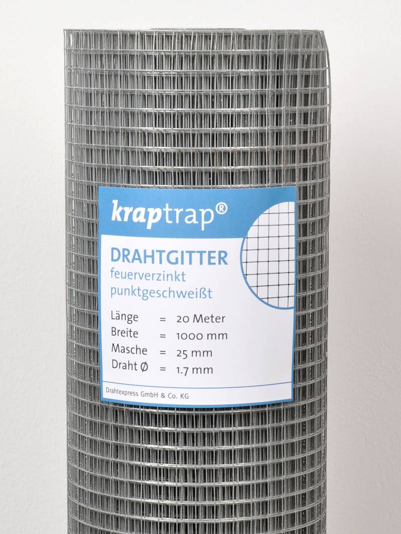 Kraptrap® feuerverzinktes Drahtgitter 25 x 25 mm mit 1,7 mm Stärke