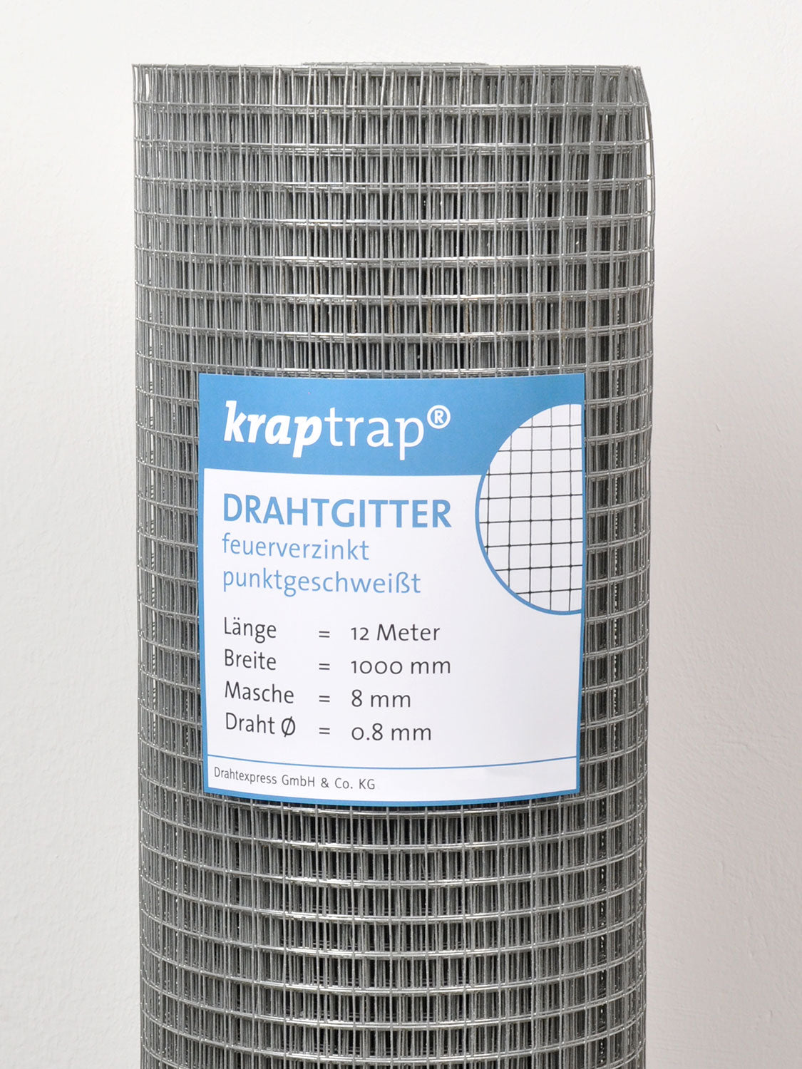 Kraptrap® feuerverzinktes Drahtgitter 8 x 8 mm mit 0,8 mm Stärke