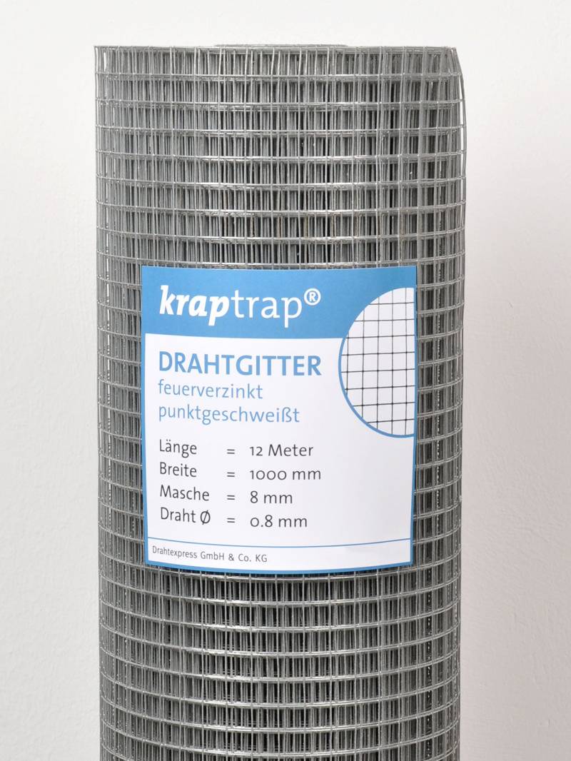 Kraptrap® feuerverzinktes Drahtgitter 8 x 8 mm mit 0,8 mm Stärke
