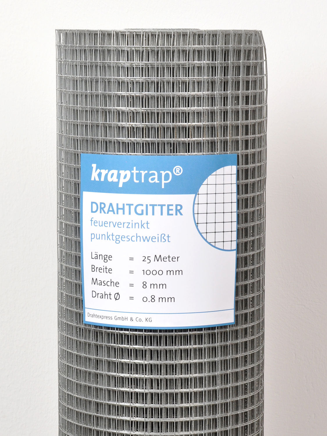 Kraptrap® feuerverzinktes Drahtgitter 8 x 8 mm mit 0,8 mm Stärke