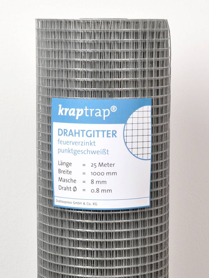 Kraptrap® feuerverzinktes Drahtgitter 8 x 8 mm mit 0,8 mm Stärke