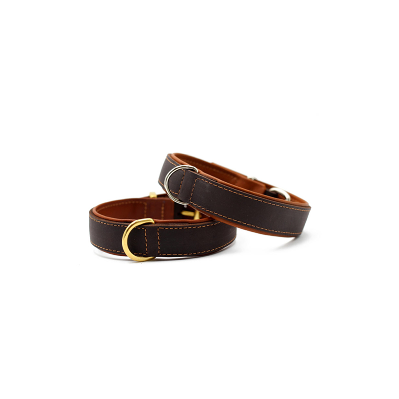 Leder-Halsband Klassik in Dunkelbraun-Cognac 40