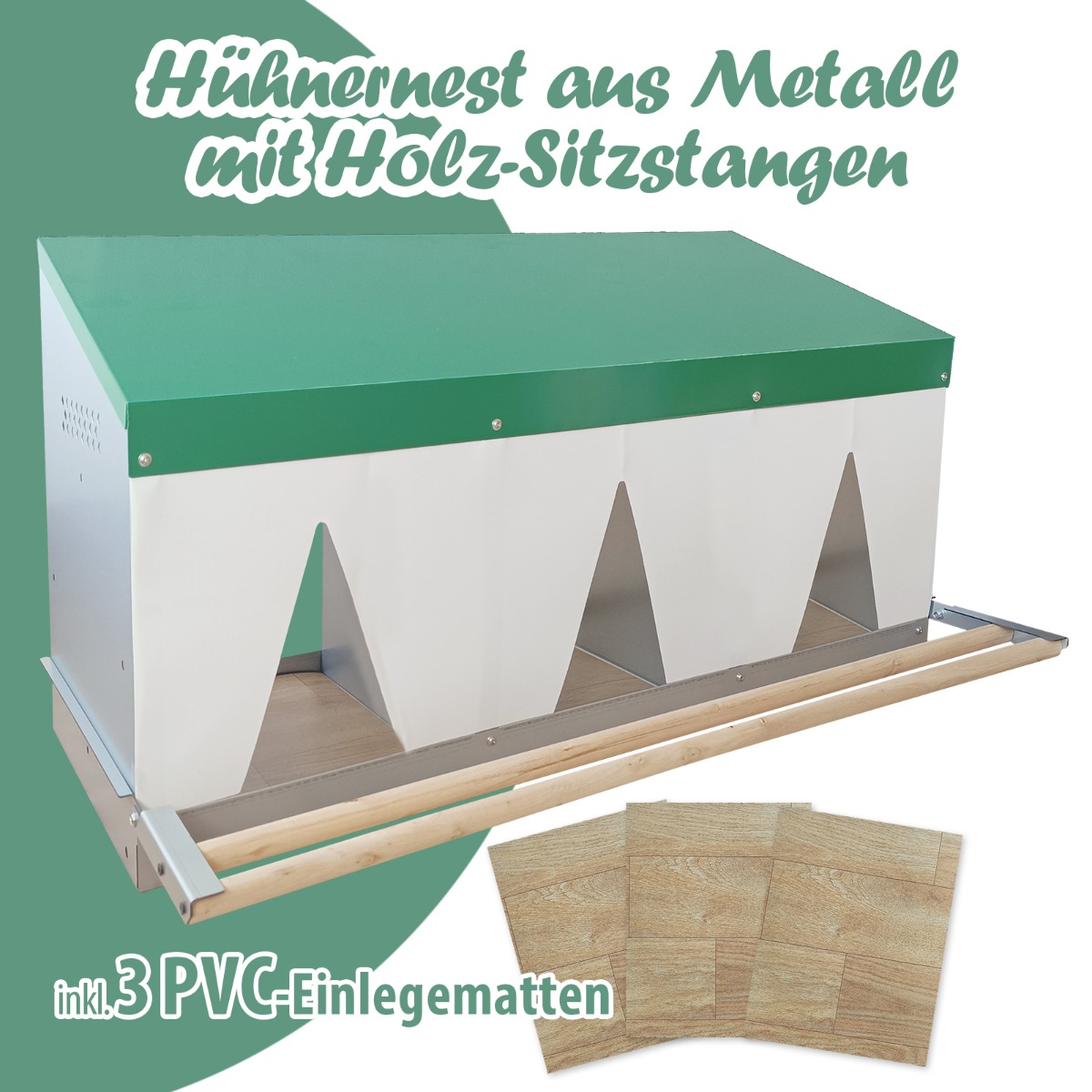 Legenest  aus Metall mit Holz-Sitzstange - 3 Abteilungen - PVC Einleger