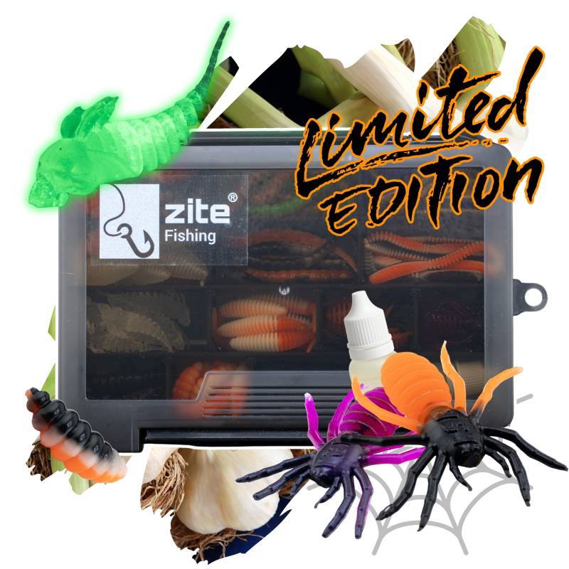 Limited Halloween Edition UL Forellen Gummiköder Pro Box inklusive Haken und Knobi Aroma