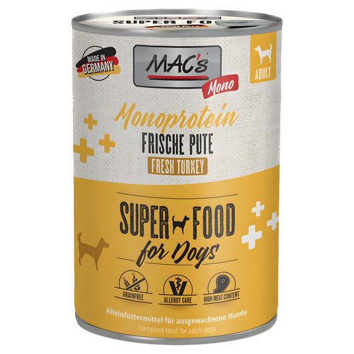 MACs Mono Sensitive mit Pute für Hunde 400 g - 6 Stück