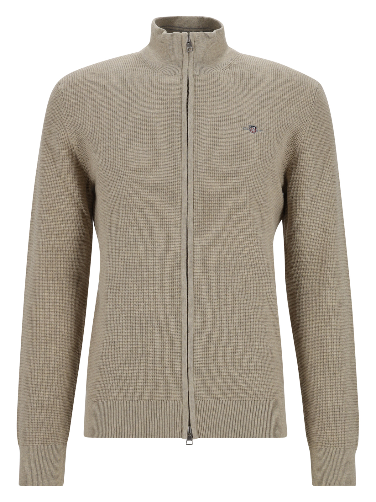 MICRO TEXTURED COTTON ZIP CARDIGAN