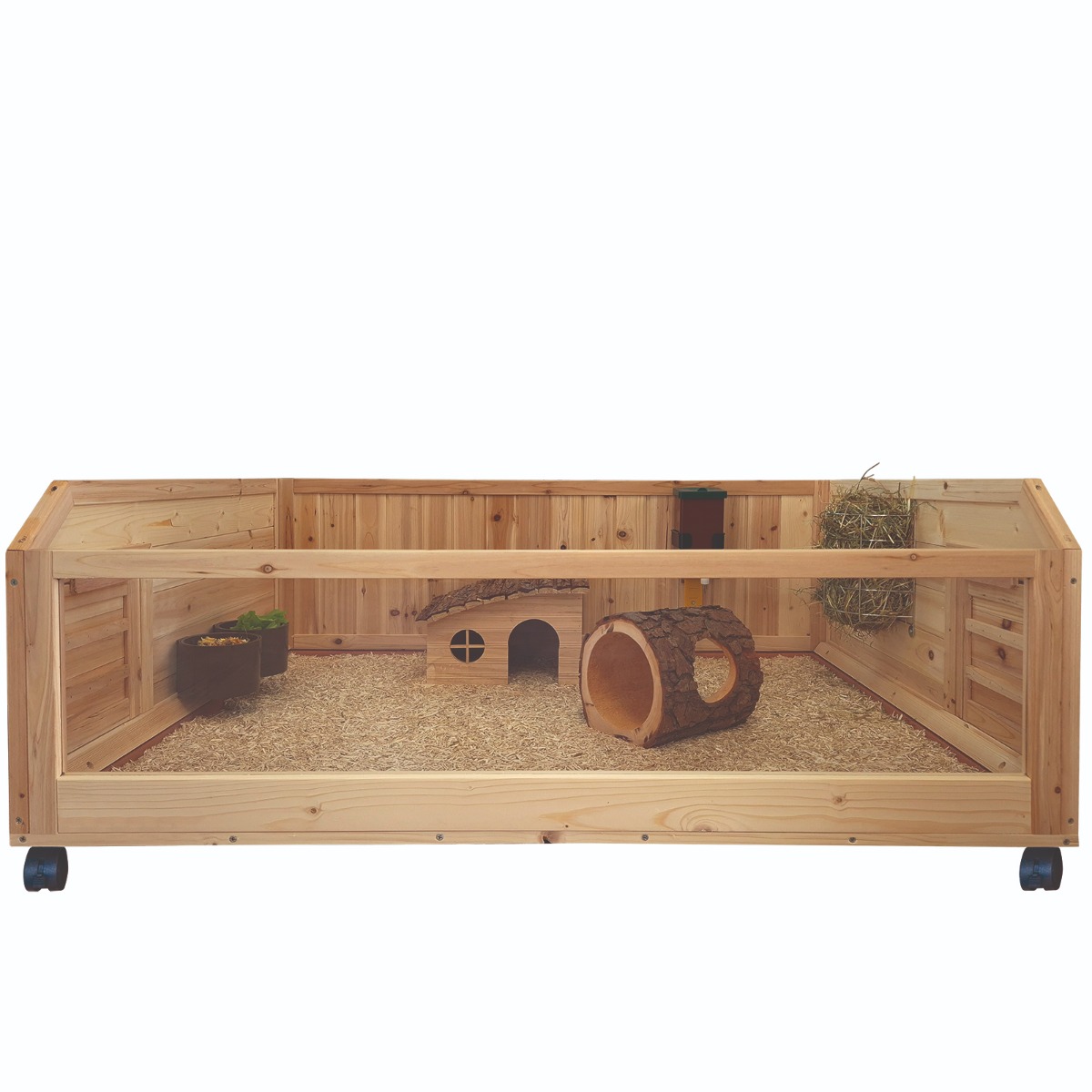 Meerschweinchen Stall aus Kiefernholz - Komplettset - 113 cm - Kleintierstall