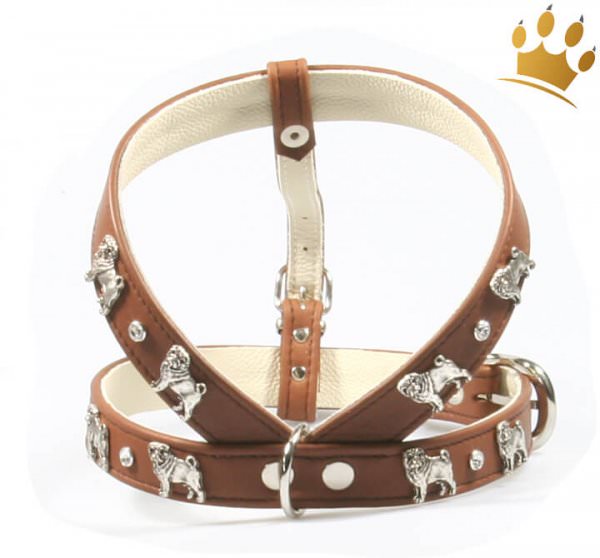 Mopsgeschirr Leder Deluxe Braun