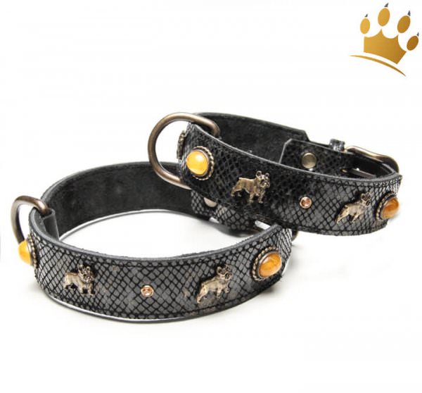 Motivhalsband franz. Bully Deluxe Schwarz