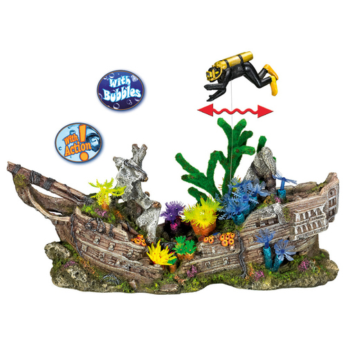 Nobby Aquariendekoration Schiffswrack und Taucher mit Ausströmer