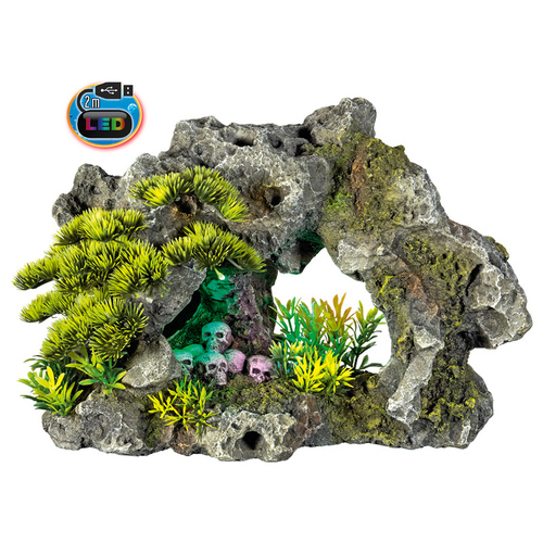 Nobby Aquariendekoration Stein & Totenköpfe mit LED