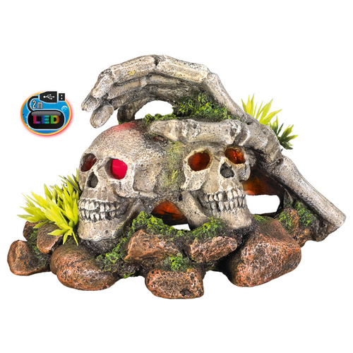 Nobby Aquariendekoration Totenköpfe & Pflanzen mit LED
